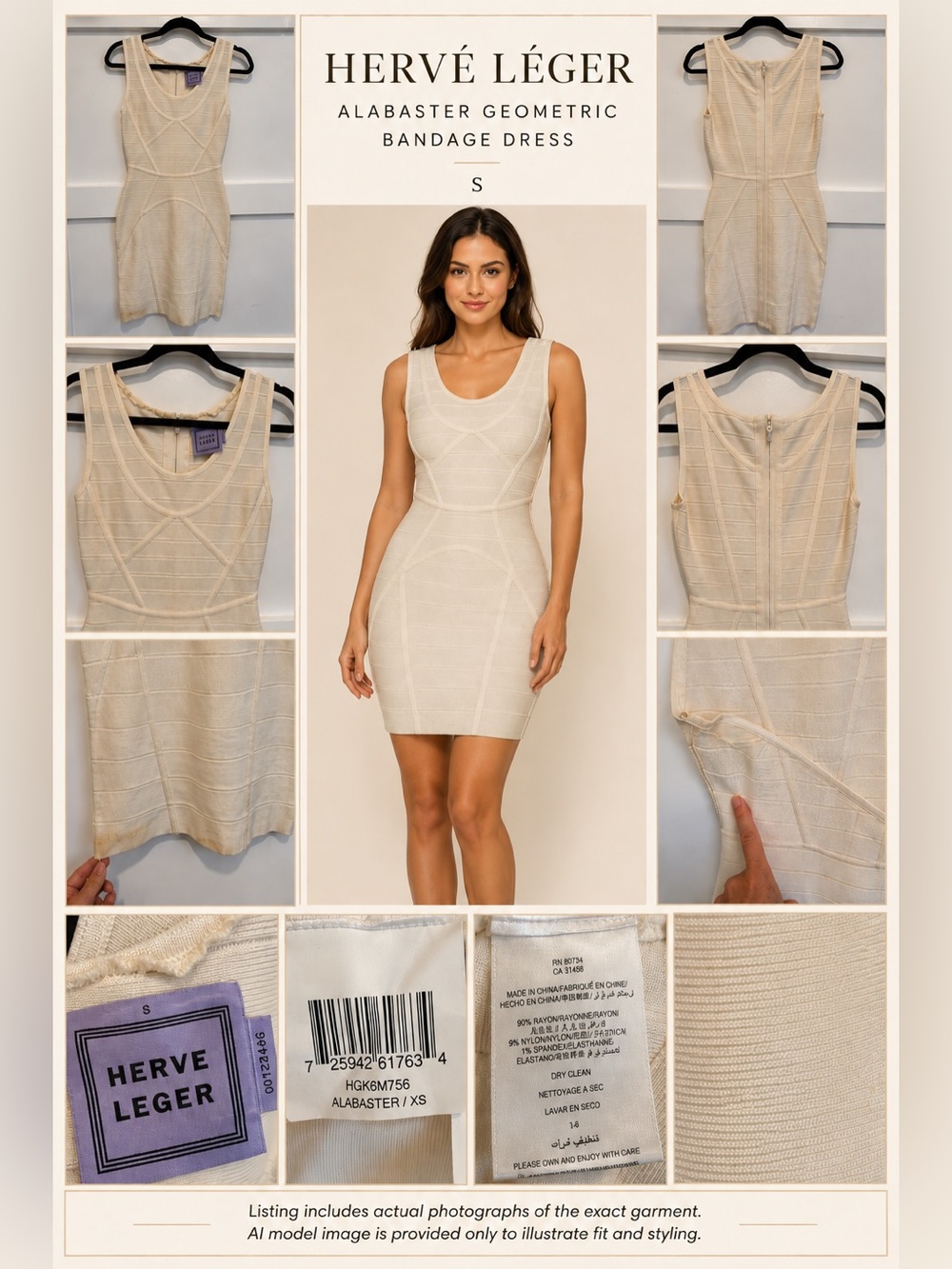 Hervé Léger Alabaster Geometric Contour Bandage Dress S ❤️ HL